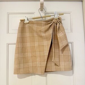 Aritzia Wilfred Tan Plaid Wrap Mini Skirt